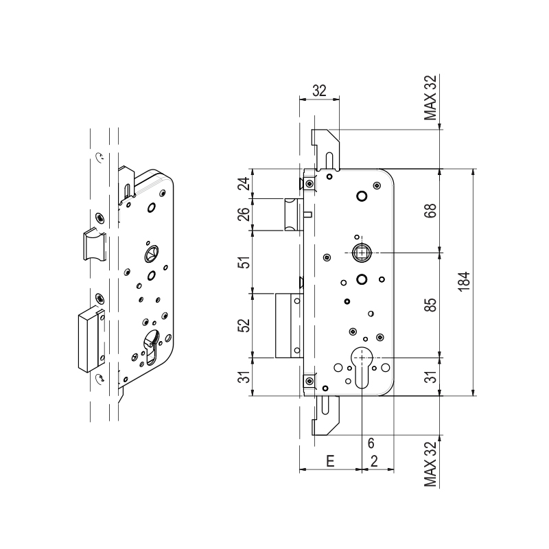 Serratura serie 1080 centrale ad ingranaggi con riduttore di coppia a 2 mandate 