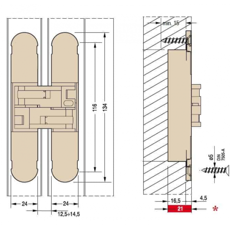 Cerniera 3D a scomparsa CEAM Stars 1130S, regolabile, per porta da 40 a 70 Kg