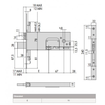 Serratura elettrica a doppia mappa Cisa entrata 90 serie 17357-90