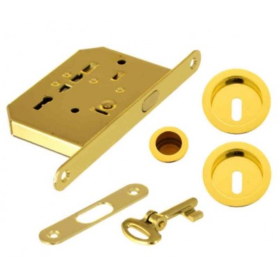 Kit serratura per porte scorrevoli oro lucido nicchie tonde MARIVA art. 2055