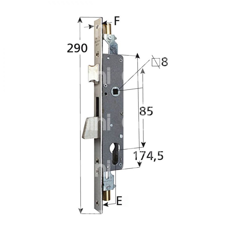 Serratura a Baionetta con Scrocco Frontale Nickelato - Corpo Zincato 30mm IBFM Art. 2503030