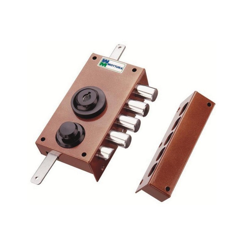 Serratuta serie 30.436 MOTTURA triplice destra, con mezzo giro, corsa aste, apertura con chiave, pompa esterna 60x30 mm, verniciata bronzo