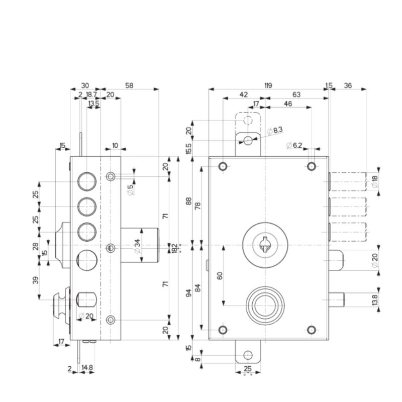 Serratura sicurezza elettrica Mottura 30.E30 triplice 1/2 giro