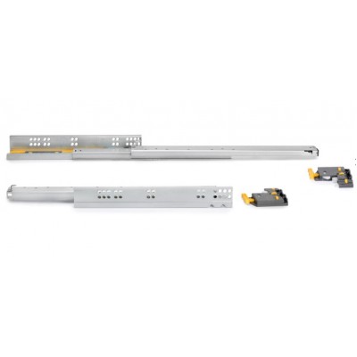 Set di guide per cassetti a scomparsa Silver, estrazione totale, con chiusura soft e aggancio, profondità massima cassetto 290 mm, Acciaio, Zincato bianco
