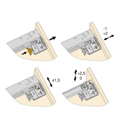 Set di guide per cassetti a scomparsa Silver, estrazione totale, con chiusura soft e aggancio, profondità massima cassetto 290 mm, Acciaio, Zincato bianco