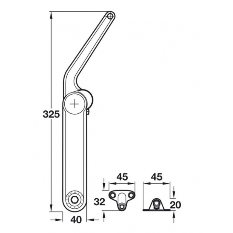 Braccetto Maxi modello C Kessebohmer, per anta a ribalta in legno, ghiera Bianca, portata 2,0-21,0 kg, Acciaio finitura Nichelato