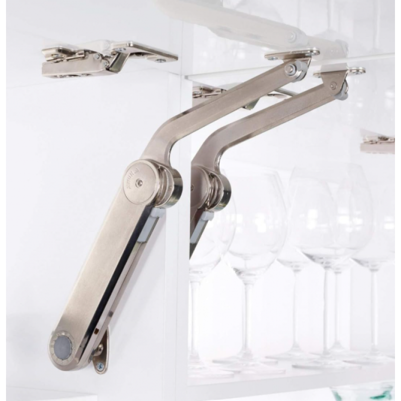 Braccetto Maxi modello C, per anta a ribalta in legno, ghiera Bianca, portata 2,0-21,0 kg, Acciaio finitura Nichelato