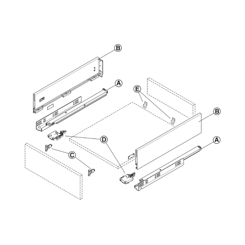 SET SPONDA PER CASSETTO H128 MM MATRIXBOX A30 BIANCO OPACO PROFONDITA' 450MM- HAFELE
