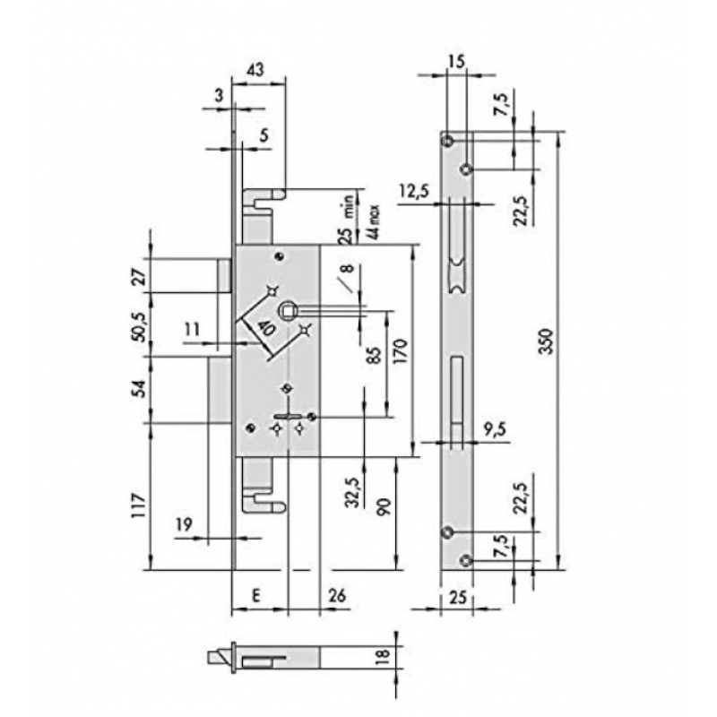 Serratura da Infilare Doppia Mappa Entrata 60 mm Cisa 57215