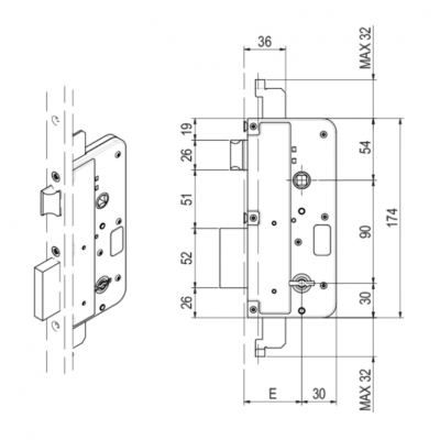 Serratura da infilare 580 Sab per porta, con 2 mandate, scrocco e catenaccio, a doppia mappa, Acciaio finitura Zincato