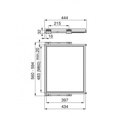 Telaio con guide a chiusura soft per gli accessori del mobile Hack, 560 - 594, Verniciato grigio pietra