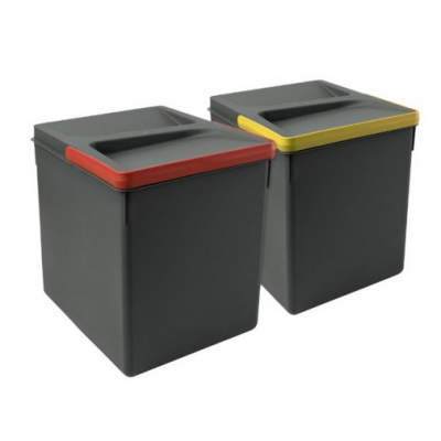 Portarifiuti Recycle Emuca per dispensa cucina, base 450-500-600-700 mm, altezza 266 mm, 2 cesti, Plastica finitura Grigio Antracite