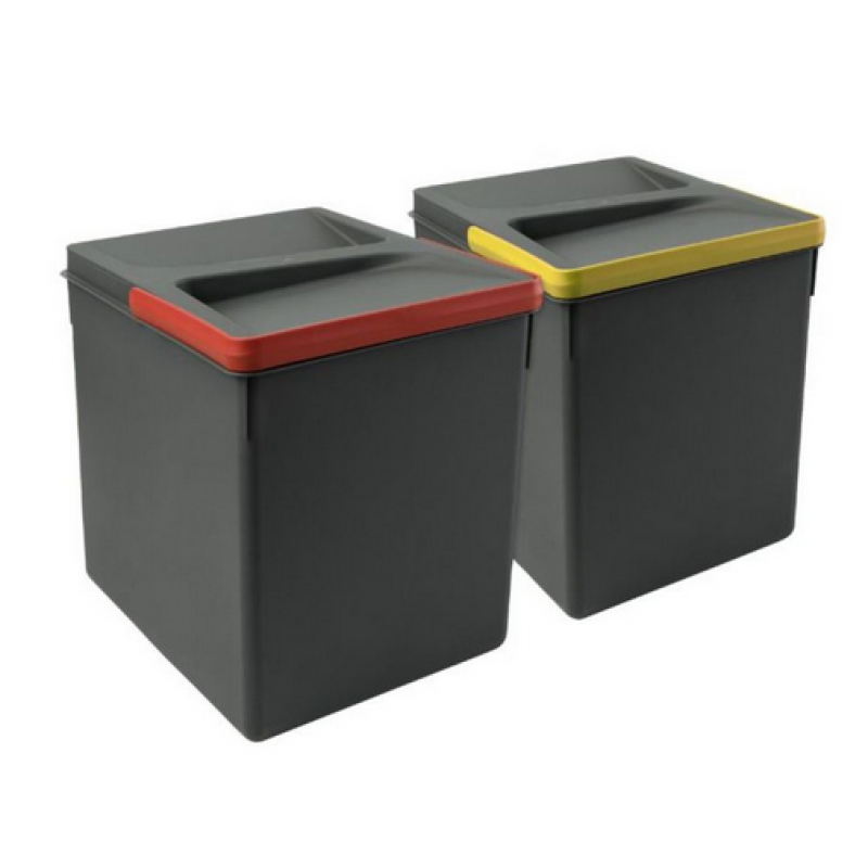 Portarifiuti Recycle Emuca per dispensa cucina, base 450-500-600-700 mm, altezza 266 mm, 2 cesti, Plastica finitura Grigio Antracite