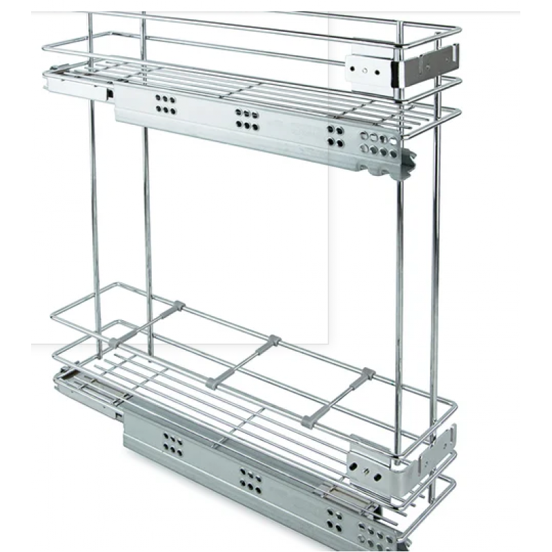Cestello Estraibile scorrevole Emuca con chiusura ammortizzata per mobile cucina 200mm in acciaio cromato