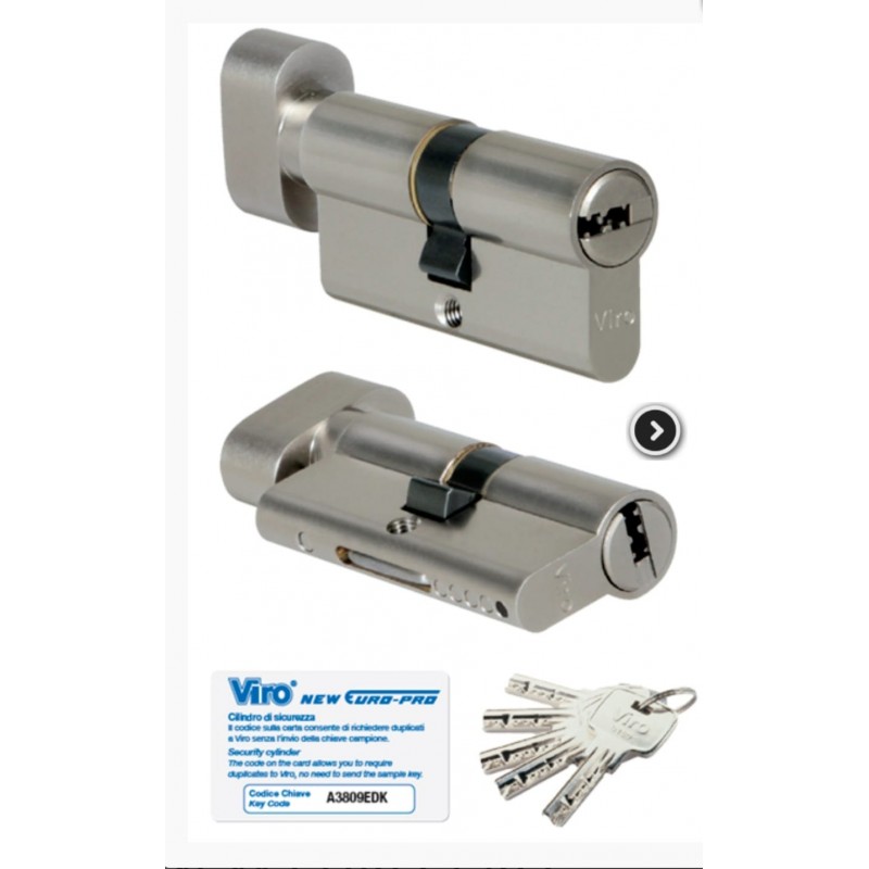CILINDRO PROFILATO DI SICUREZZA EURO‑PRO 45-45 CON POMOLO E CHIAVE PIATTA REVERSIBILE