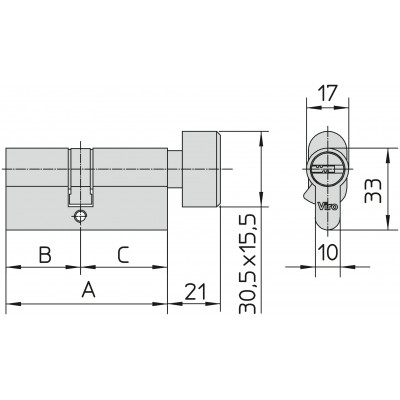 CILINDRO PROFILATO DI SICUREZZA EURO‑PRO 45-45 CON POMOLO E CHIAVE PIATTA REVERSIBILE