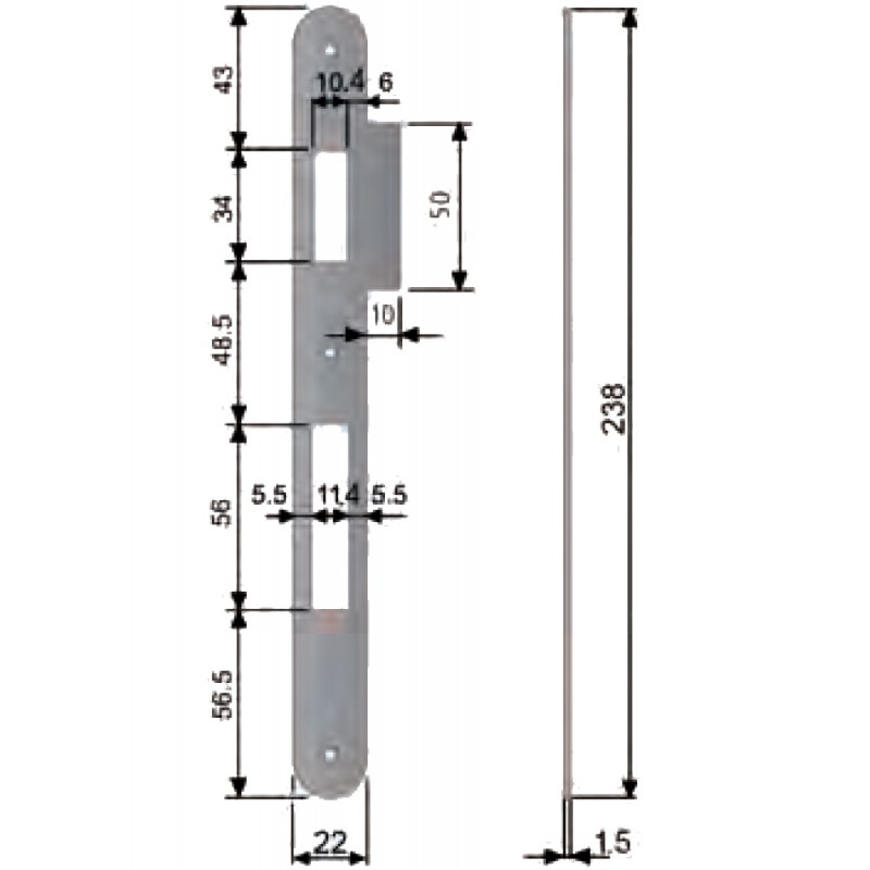 Incontro patent larg.22mm lung.238mm con aletta quadra ottone