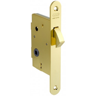 Serratura Gancio quadro WC incasso B00703 AGB per porta scorrevole, entrata 40 mm, bordo tondo 168x22 mm, Acciaio finitura Ottonato Verniciato