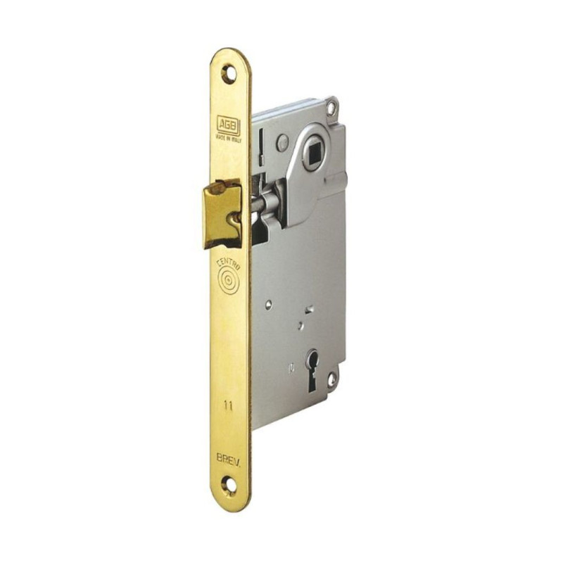 Serratura Centro incasso B01009 Agb per porta interna con chiave, entrata 50 mm, interasse 90 mm, bordo tondo 196x22 mm, Acciaio finitura Ottonato Verniciato