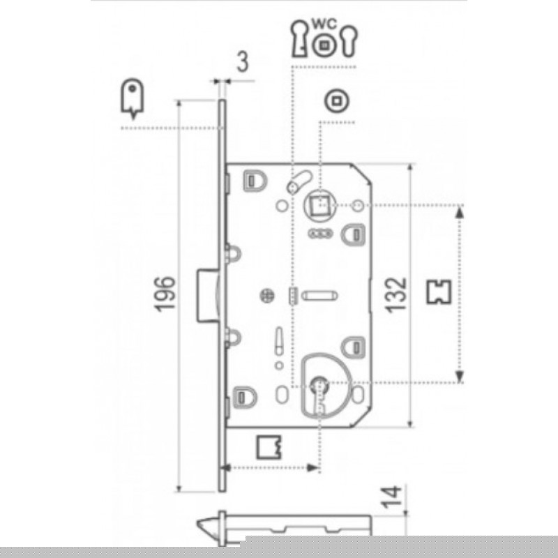 Serratura Mediana Evolution Yale incasso B01103 Agb per porta da interni, entrata 35 mm, interasse 85 mm, bordo tondo 196x18 mm, Acciaio finitura Ottonato Verniciato