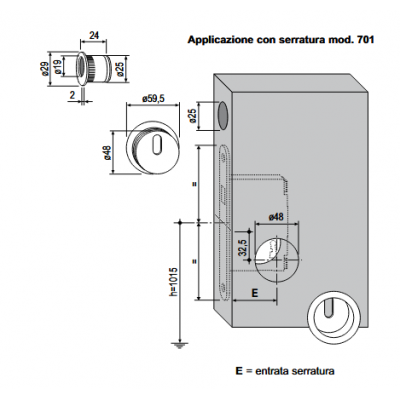 Kit Maniglia Da Incasso SCIVOLA KIT G tonda con foro patent e maniglietta di trascinamento mat. OTTONE col. BRONZATO - dimensioni Ø 60