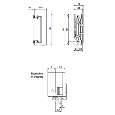 Blocchetto elettrico radiale magnetico simmetrico L 18,5 per Polaris 2XT, Revolution XT, Centro Focus e Vitra con memoria d'apertura interna con o senza leva sblocco manuale.
