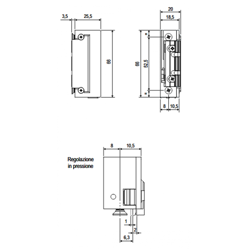 Blocchetto elettrico radiale magnetico simmetrico L 18,5 per Polaris 2XT, Revolution XT, Centro Focus e Vitra con memoria d'apertura interna con o senza leva sblocco manuale.