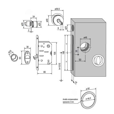 Kit Scivola A tondo B03934.50.02 AGB per porta scorrevole, chiavistello e bottone con serratura T 50 mm, finitura Bronzato