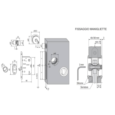 Kit Scivola A tondo B03934.50.03 AGB per porta scorrevole, chiavistello e bottone con serratura T 50 mm, finitura Ottonato Verniciato