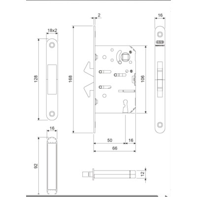 Serratura Scivola TT AGB, quadro maniglia e chiave, frontale 16 mm, colore bronzato verniciato