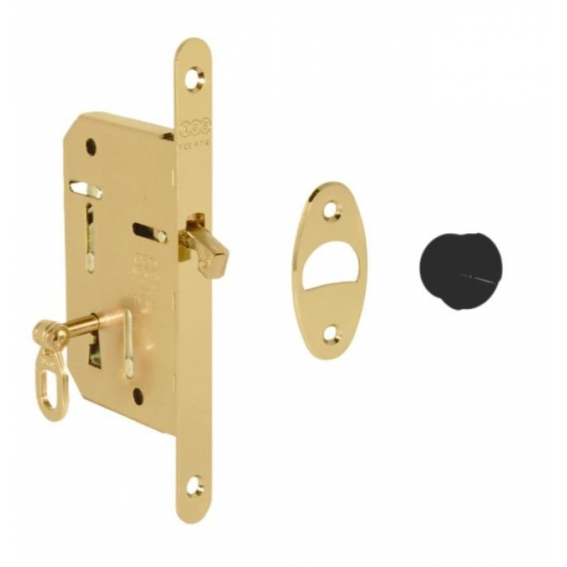 Serratura Scivola Tre AGB, frontale 16 mm, entrata 50 mm, chiave, colore ottonato verniciato 