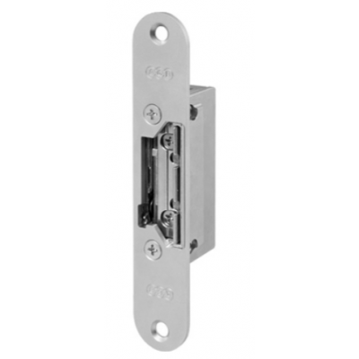 Incontro elettrico per serratura magnetica AGB per porta a battente con memoria di apertura con leva sblocco manuale ambidestro, frontale 24x130 mm.