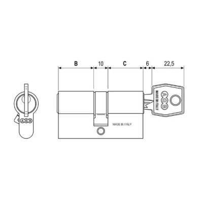 Cilindro 600 Agb profilo Standard C60301.25.30, lunghezza 65 mm (25-10-30), finitura Nichelato Opaco