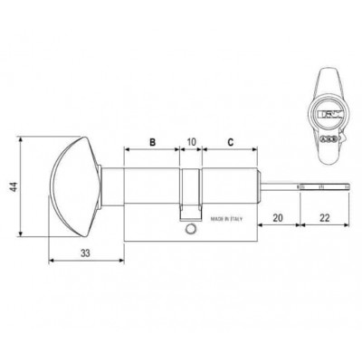 Cilindro 5000 PS Agb profilo Europeo CA2016.30.30, pomolo-chiave, lunghezza 70 mm (P35/35), finitura Nichelato Opaco
