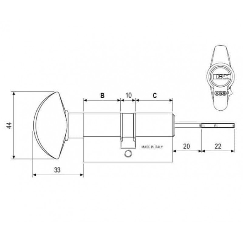 Cilindro 5000 PS Agb profilo Europeo CA2016.30.30, pomolo-chiave, lunghezza 70 mm (P35/35), finitura Nichelato Opaco