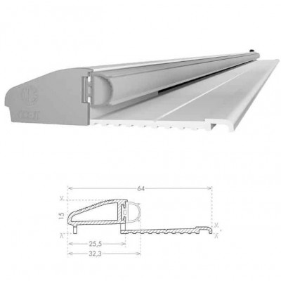 Soglia fissa Ulisse Light KITULLIG CCE, per porta a battente, drenante, dimensioni 64x15 mm, lunghezza 3000 mm