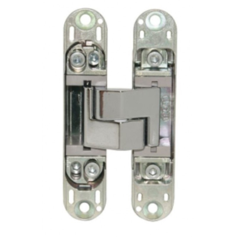 Cerniera a scomparsa Eclipse 3.0 Agb per porte filo muro, dimensione 114,8x22,8 mm, portata 40 Kg, regolabile su 3 assi, Zama finitura Cromo Satinato