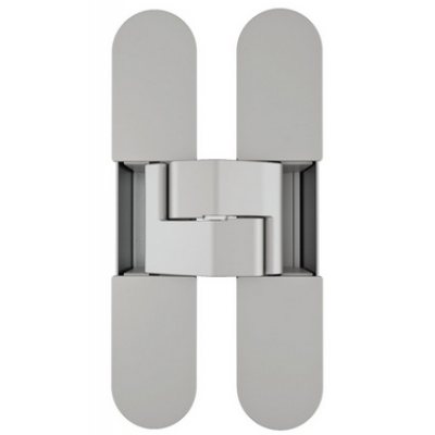 Cerniera a scomparsa Eclipse 3.0 Agb per porte filo muro, dimensione 114,8x22,8 mm, portata 40 Kg, regolabile su 3 assi, Zama finitura Cromo Satinato