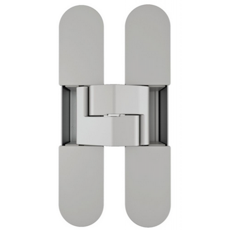 Cerniera a scomparsa Eclipse 3.0 Agb per porte filo muro, dimensione 114,8x22,8 mm, portata 40 Kg, regolabile su 3 assi, Zama finitura Cromo Satinato