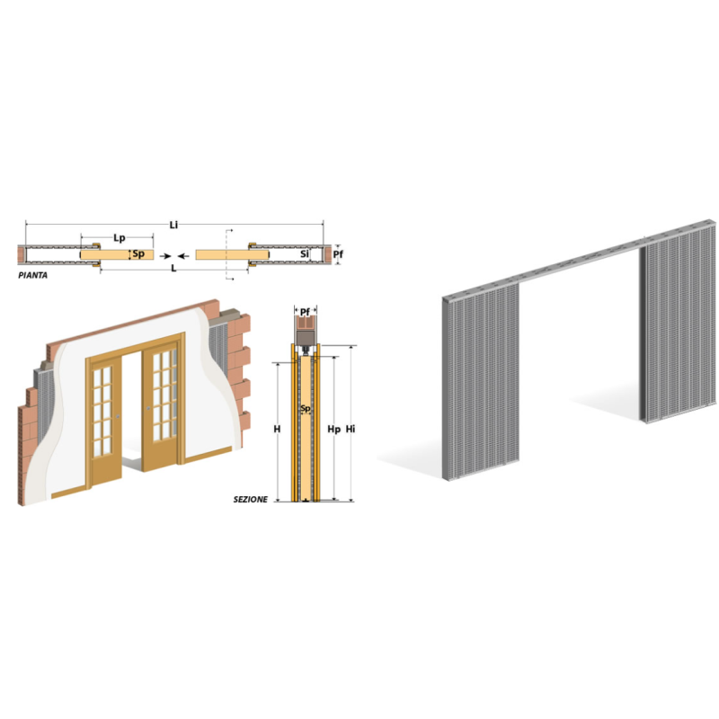 Controtelaio porta scorrevole a scomprarsa per intonaco Doppia Anta