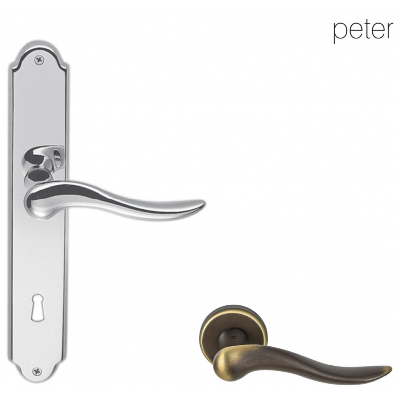 Maniglia Per Porta Con Placca Peter ID11-P Bronzo Foro Ovale Interasse 70 mm Colombo 