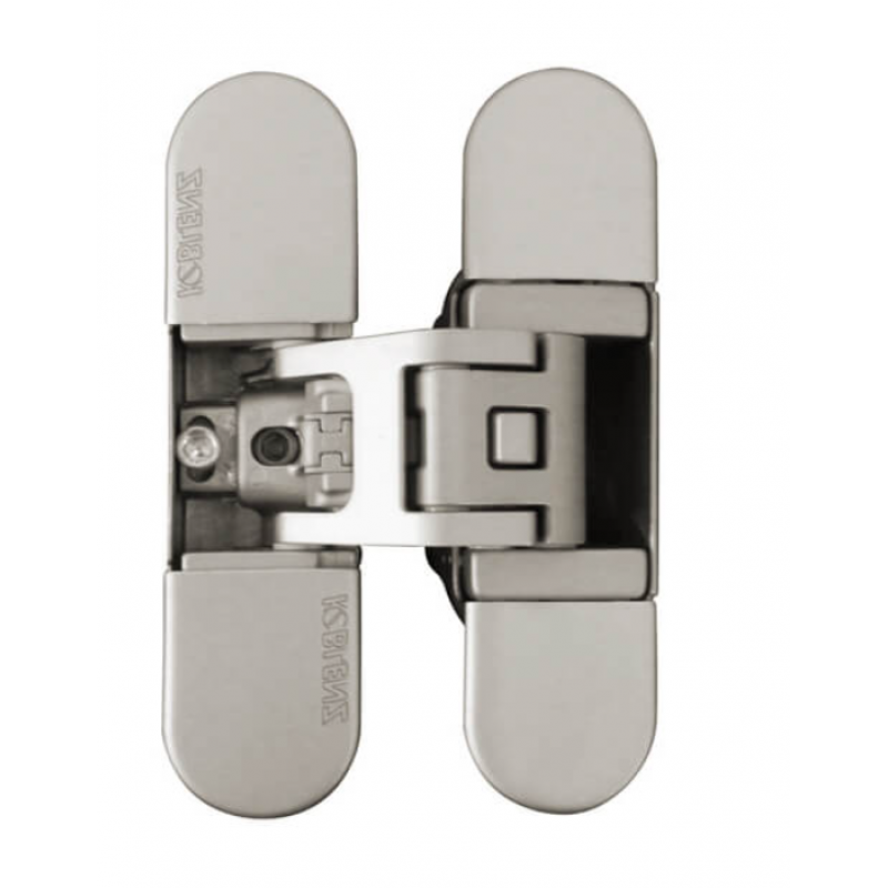 Cerniera a scomparsa K6700 Kubica Koblenz, per porte filo muro, dimensione 111,5x29 mm, regolabile su 3 assi, portata 50 kg, Zama finitura Nichel Satinato
