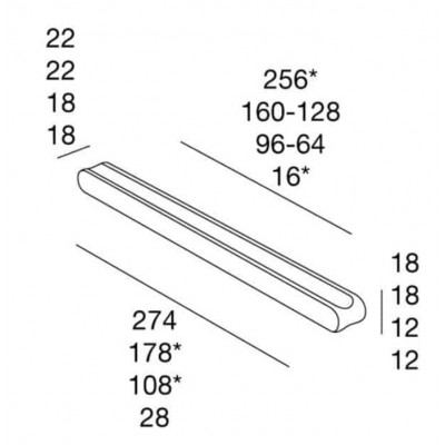 Maniglia per mobile Pamar MN1172, interasse multiplo 64-96 mm, lunghezza 108 mm, finitura Cromo Lucido