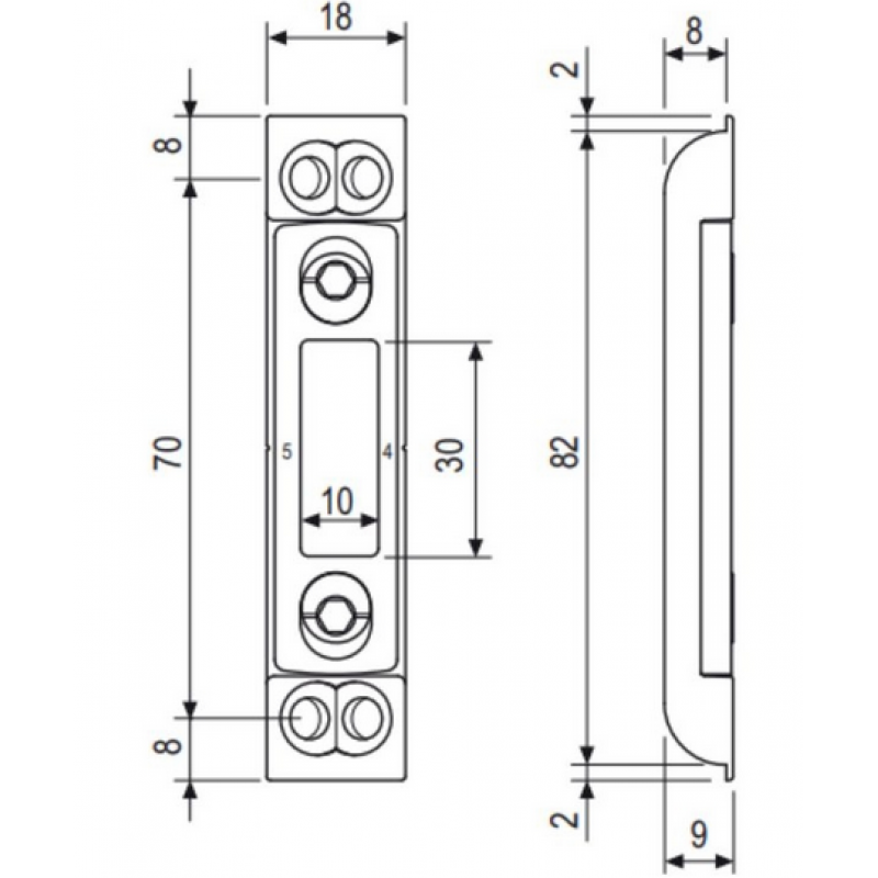 Incontro Puntale W01697.01.13 AGB per Sicurtop, registrabile, dimensioni 70X18X9 mm, aria 4, finitura Argento