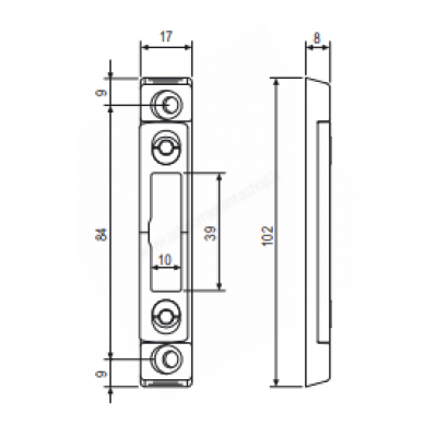 Incontro Puntale W01697.06.13 AGB per Sicurtop, registrabile, dimensioni 70X18X9 mm, aria 4, finitura Argento