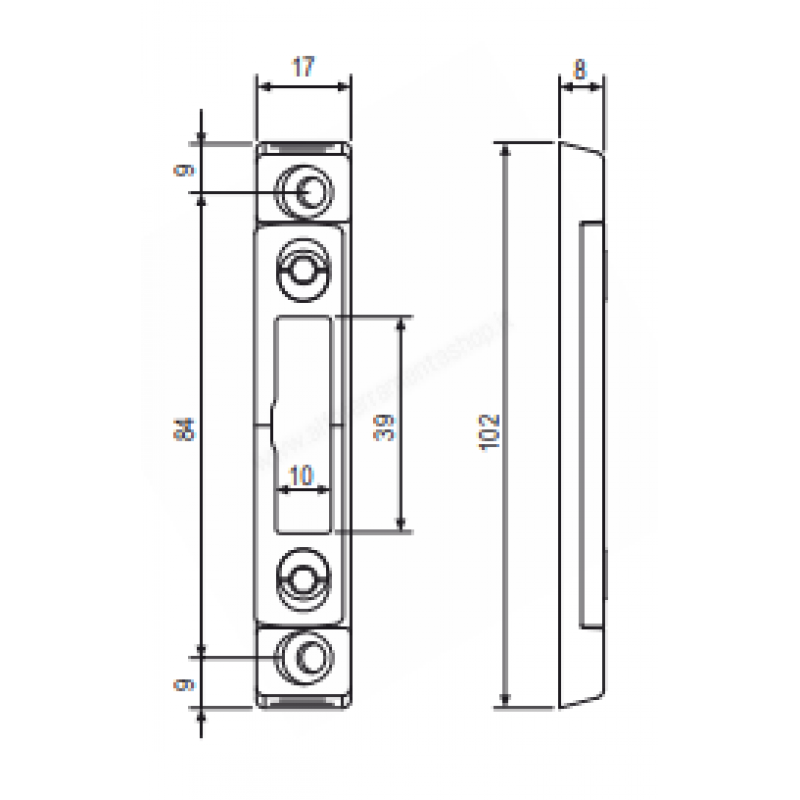 Incontro Puntale W01697.06.13 AGB per Sicurtop, registrabile, dimensioni 70X18X9 mm, aria 4, finitura Argento