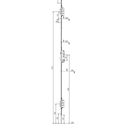 Serratura Multipunto Poseidon W11200.35.12 AGB, foro yale entrata 35 mm, dimensione 16x2200, con 2 ganci+ catenaccio, finitura Argento