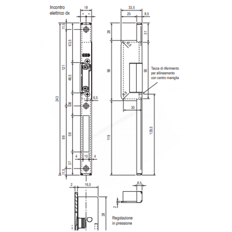INCONTRO ELETTRICO ARIA 12 W981040501 AGB CON ALA PARZIALE PER SERRATURA SICURTOP