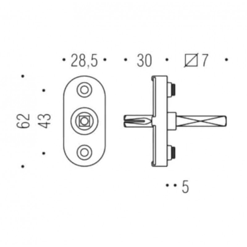 Movimento XDK D/8S Colombo, per maniglia finestra DK, con boccole, 8 scatti, quadro 7x40 mm