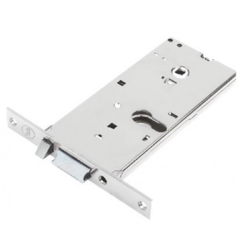 Serratura Yale meccaniche Silver Basic per porta in alluminio, foro ovale, Scrocco e pistone di ricarica reversibili, fascia alta, entrata 90 mm, frontale 16 mm